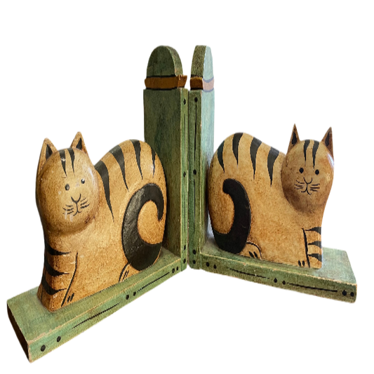 Vintage Wooden Cat Bookends