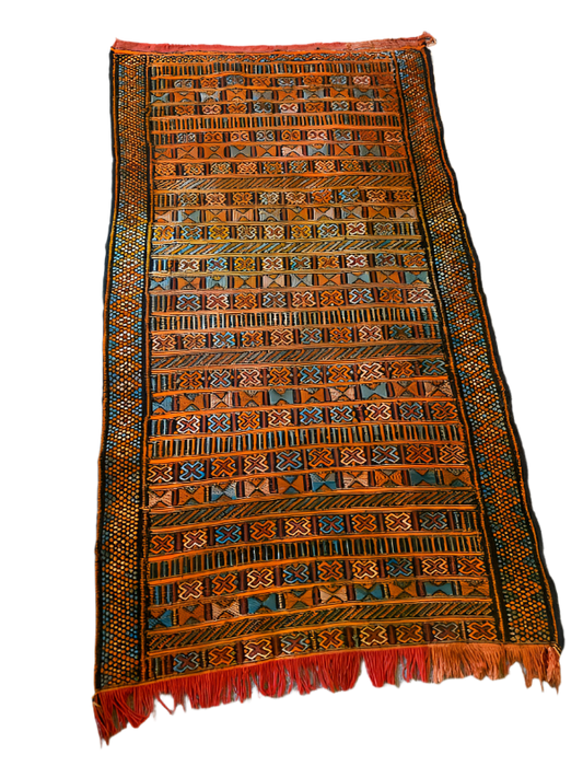 Vintage Handwoven Moroccan Rug – High Atlas – 64” x 34.5” – Beautiful Tribal Design