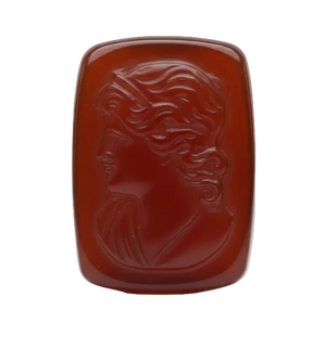 Vintage Carnelian Intaglio Gemstone Pair – Classical Female Profile – 13 x 18 mm