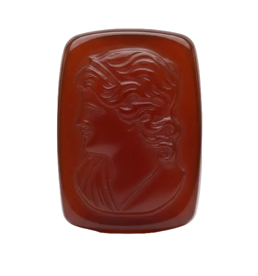 Vintage Carnelian Intaglio Gemstone Pair – Classical Female Profile – 13 x 18 mm
