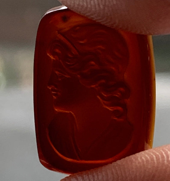 Vintage Carnelian Intaglio Gemstone Pair – Classical Female Profile – 13 x 18 mm