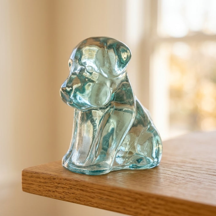 Vintage Degenhart Dog Figurine in Light Blue Uranium Glass