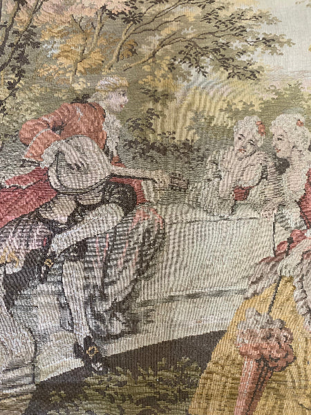 Antique Belgian Romantic Scene Tapestry Wall Hanging