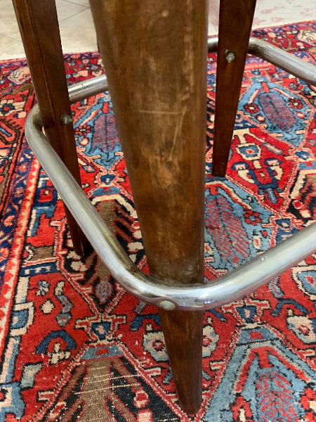 Mid-Century Modern “Moderne Seating Co.” Red Leather Bar Stool – Chrome & Wood