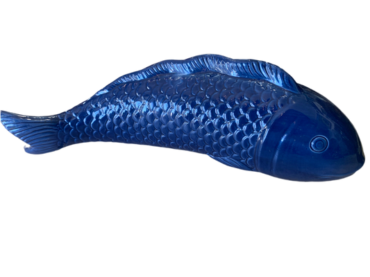 Vintage Ceramic Koi Fish Figurine – Deep Blue Glaze – 14” Long