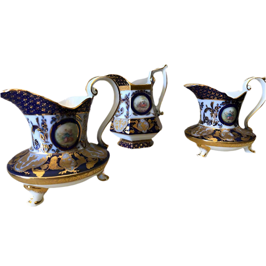 Vintage Berlin KPM Gold and Cobalt Blue Set of 3