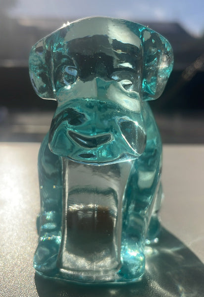 Vintage Degenhart Dog Figurine in Light Blue Uranium Glass