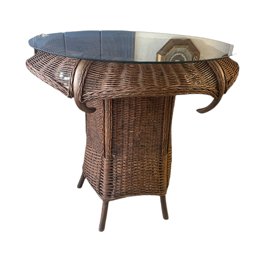 Vintage Bamboo-Wicker Round Table
