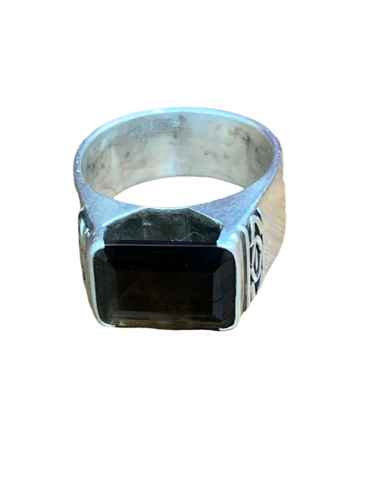 Vintage Men’s Smoky Quartz Ring in 925 Sterling Silver – Size 10.5 Unisex Bold Statement Ring