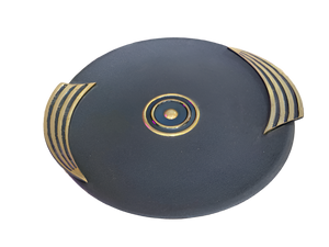 Art Deco Style Black Charger with Brass Accents Trim – Vintage Centerpiece