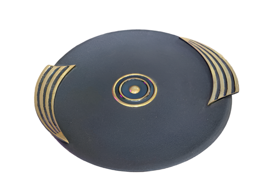 Art Deco Style Black Charger with Brass Accents Trim – Vintage Centerpiece