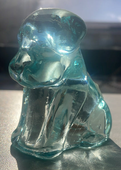 Vintage Degenhart Dog Figurine in Light Blue Uranium Glass