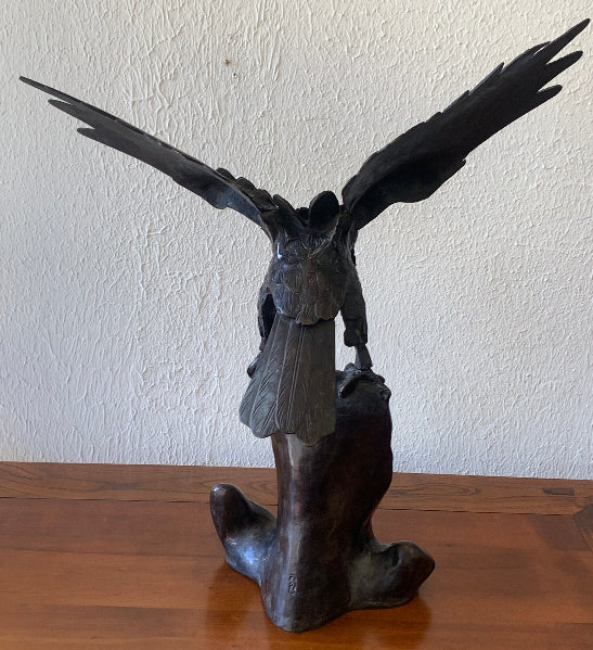 Antique Japanese Cast Iron Hinged Wing Eagle Sculpture