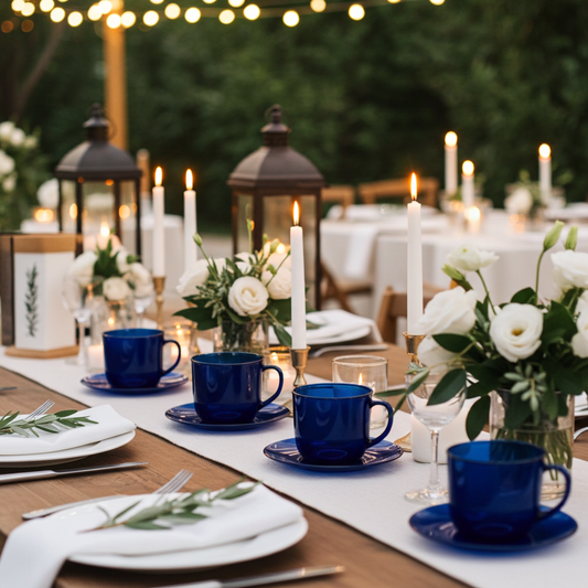 1960s Cobalt Blue Glass Cup & Saucer - Set of Four