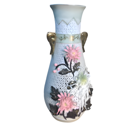 Vintage  Floral Chinoiserie Vase
