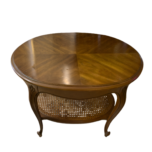 Late 20th Century Solid Wood Accent Table with Pull-Out Tray and Storage Shelf