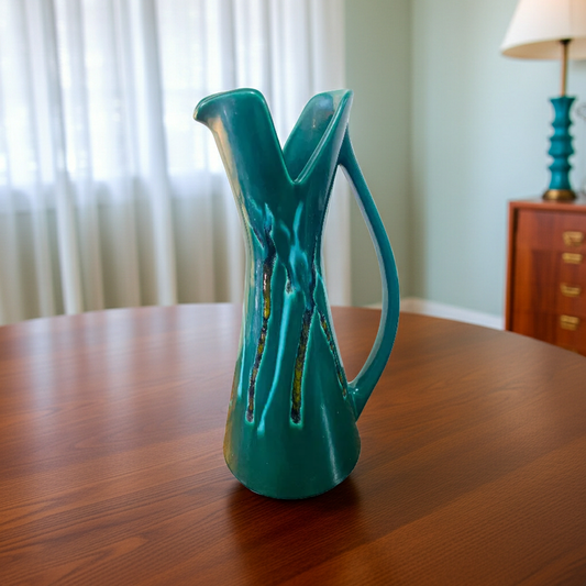 1960s Royal Haeger Emerald Drip Glaze Pitcher