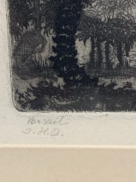 Vintage Fritz Silberbauer Etching of Mammoths – Prehistoric Cave Era Scene 12”
