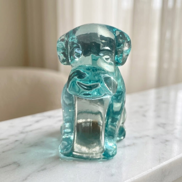 Vintage Degenhart Dog Figurine in Light Blue Uranium Glass
