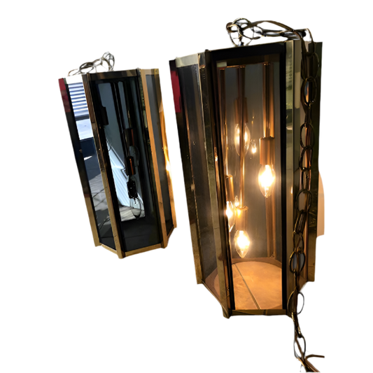 Fredrick Ramond Smoked Glass and Brass Chandelier
