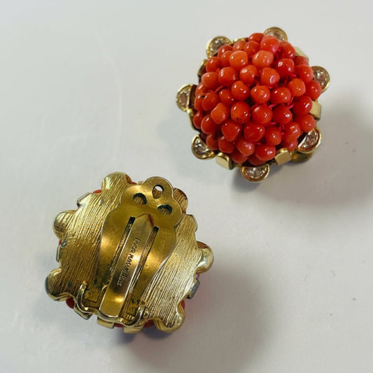 Vintage Nettie Rosenstein Woven Coral Bead Earrings, A Pair