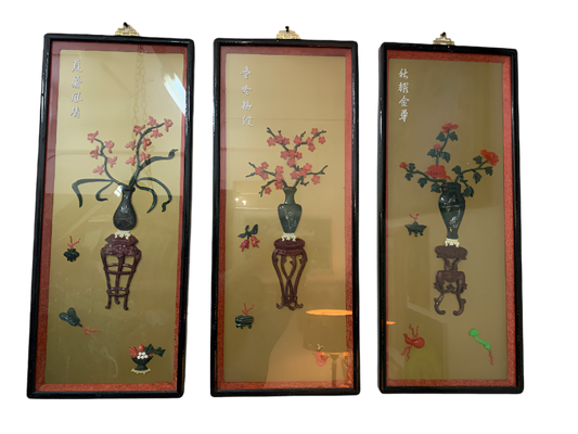 Vintage Chinese Jadeite Still Life-Set Of 3