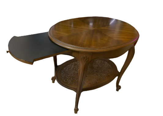 Late 20th Century Solid Wood Accent Table with Pull-Out Tray and Storage Shelf