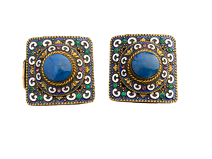 Antique Cloisonné Enamel Shoe Buckle Clip Set – Never Used – Original Box C. 1910s