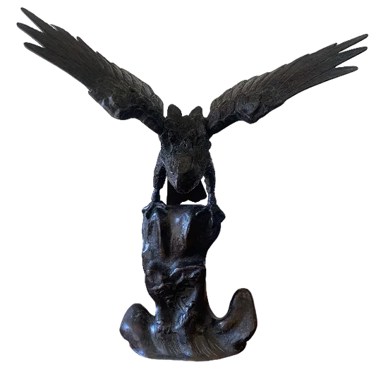 Antique Japanese Cast Iron Hinged Wing Eagle Sculpture