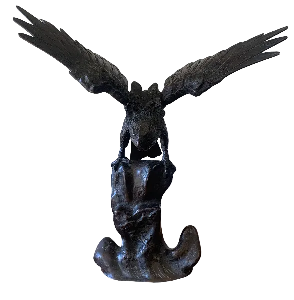 Antique Japanese Cast Iron Hinged Wing Eagle Sculpture