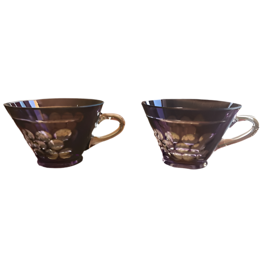Pair Edo Kiriko Japanese Glass Tea Cup - A Pair