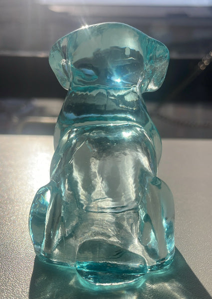 Vintage Degenhart Dog Figurine in Light Blue Uranium Glass