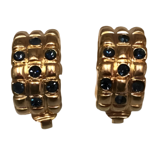 Vintage Half Hoop Earrings Gold Tone Rhinestone