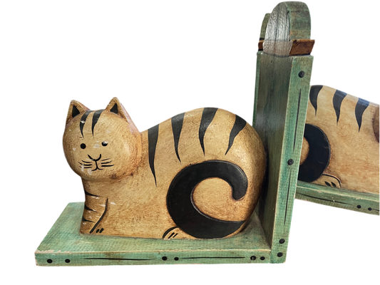 Vintage Wooden Cat Bookends