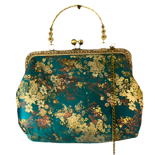 Vintage-Style Handbag With Intricate Gold Floral Embroidery