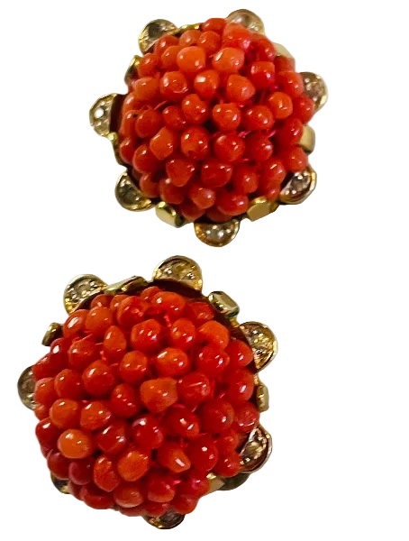 Vintage Nettie Rosenstein Woven Coral Bead Earrings, A Pair