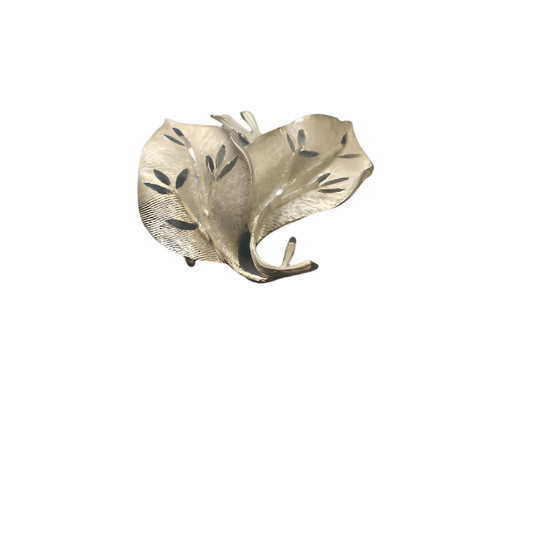 Vintage Silver tone Textured Maple Leaf Brooch