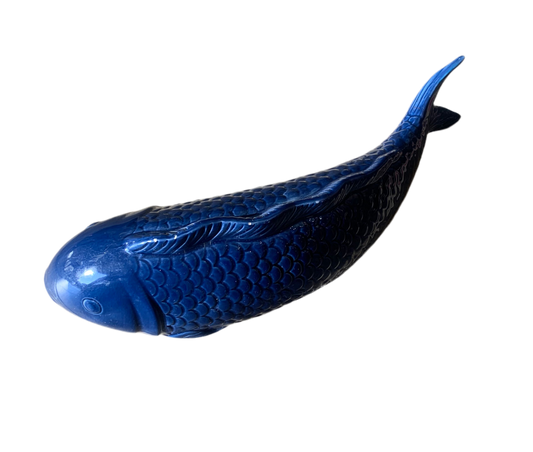 Vintage Ceramic Koi Fish Figurine – Deep Blue Glaze – 14” Long
