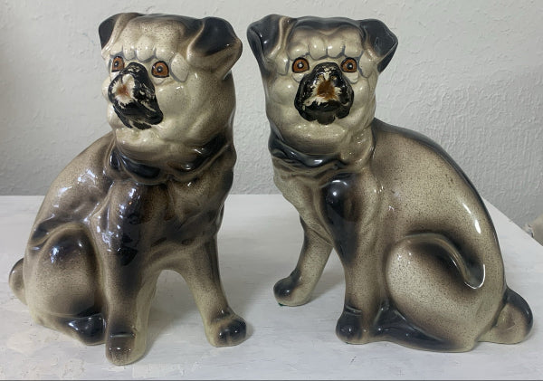 Vintage Taiwan Ceramic Pug Dog Figurines – Pair
