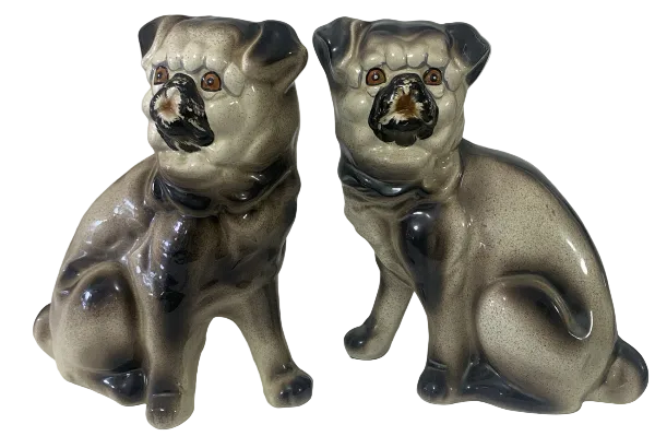 Vintage Taiwan Ceramic Pug Dog Figurines – Pair