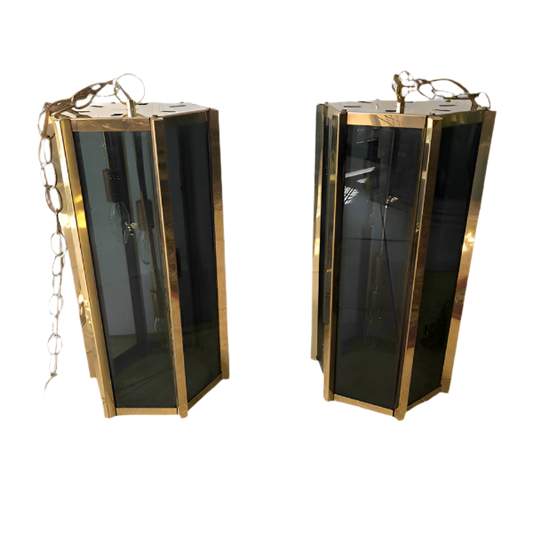 Fredrick Ramond Smoked Glass and Brass Chandelier