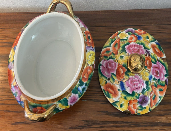 Vintage Chinese Millefleur Porcelain Lidded Tureen
