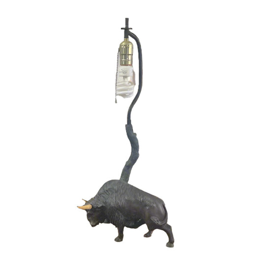 Antique Art Nouveau Table Lamp With North American Bison Sculpture