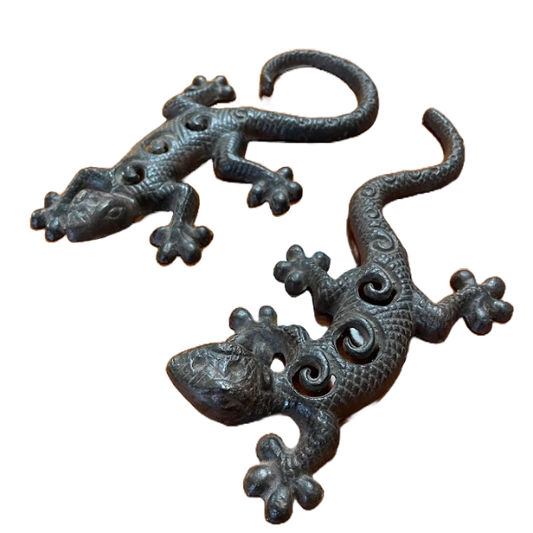 Rustic Iron Gecko Lizard Home Decor - Set of 2