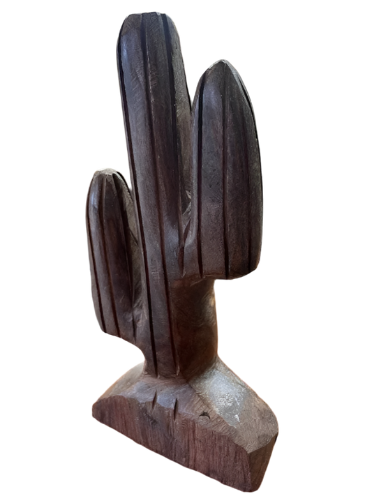 Vintage Ironwood Carved Cactus On Base