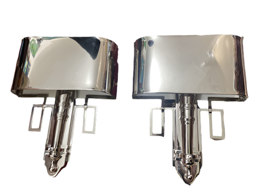 Art Deco Silver Metal Wall Sconces - A Pair