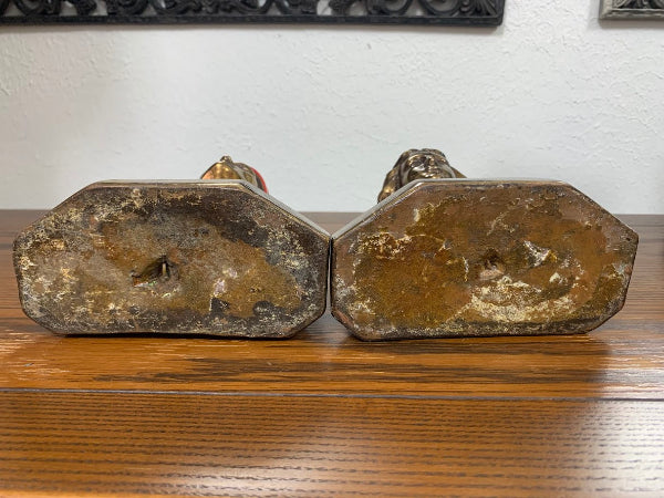Antique Art Nouveau Dante & Beatrice Figural Bronze Bookends – Heavy Painted Bust Pair