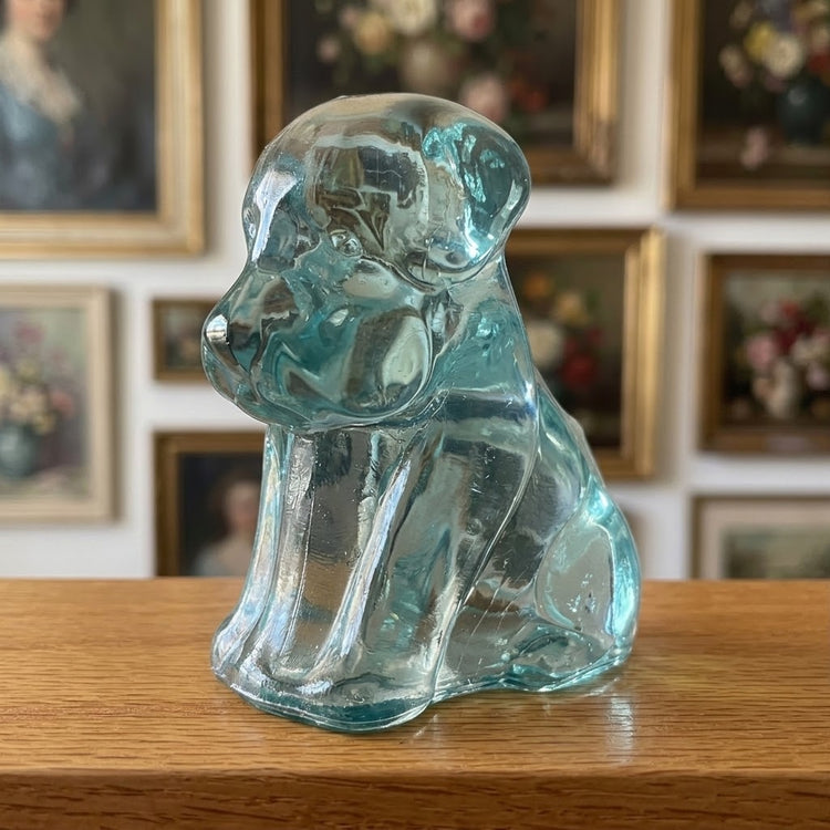 Vintage Degenhart Dog Figurine in Light Blue Uranium Glass