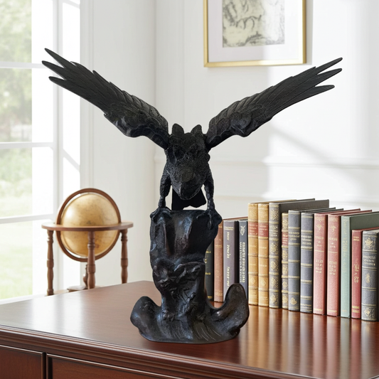 Antique Japanese Cast Iron Hinged Wing Eagle Sculpture