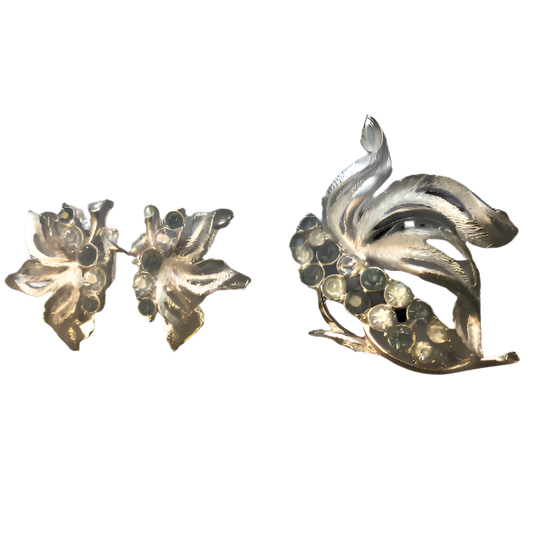 Vintage Blue Rhinestone Brooch and Earrings Set